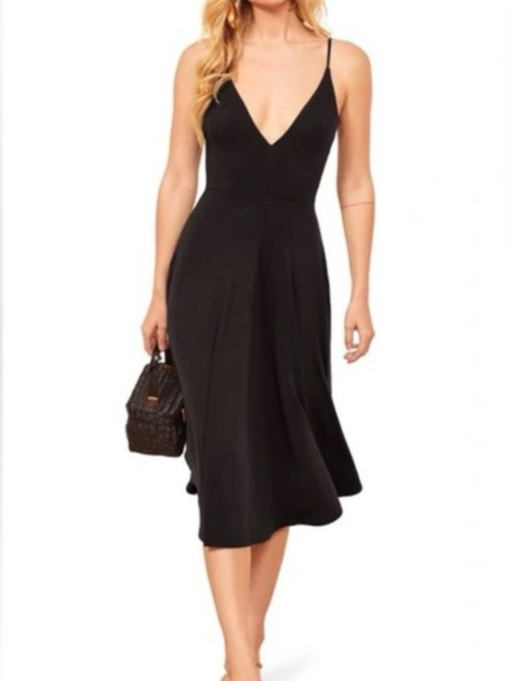 Reformation Black Cross Back Midi Dress - small